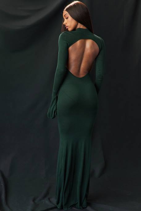 House of CB Sancha Forest Green Knit Maxi Dress Clothing 4H6N114