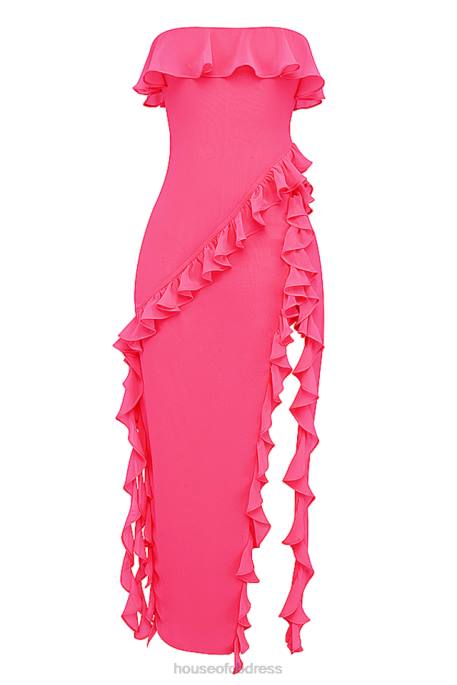 House of CB Sarina Fuchsia Ruffle Maxi Dress Clothing 4H6N189