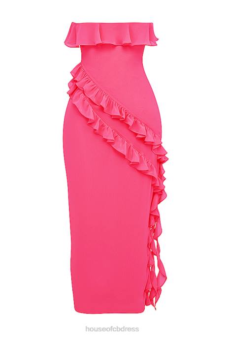 House of CB Sarina Fuchsia Ruffle Maxi Dress Clothing 4H6N189
