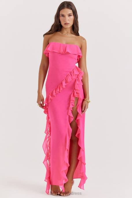House of CB Sarina Fuchsia Ruffle Maxi Dress Clothing 4H6N189
