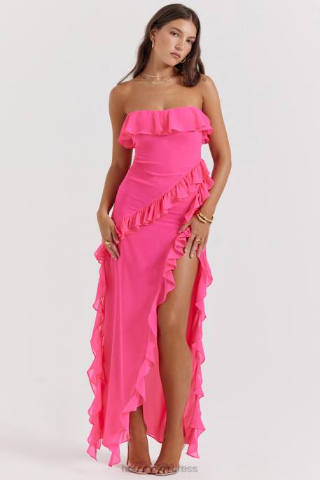House of CB Sarina Fuchsia Ruffle Maxi Dress Clothing 4H6N189