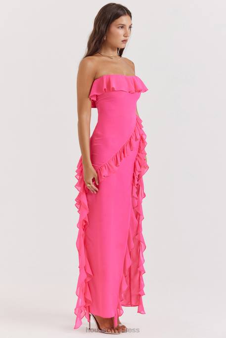 House of CB Sarina Fuchsia Ruffle Maxi Dress Clothing 4H6N189