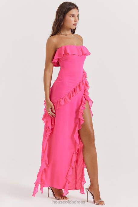 House of CB Sarina Fuchsia Ruffle Maxi Dress Clothing 4H6N189