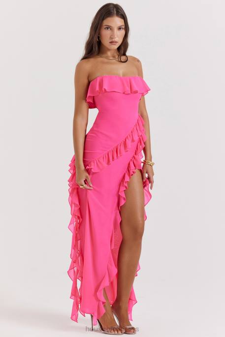 House of CB Sarina Fuchsia Ruffle Maxi Dress Clothing 4H6N189
