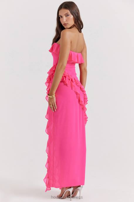 House of CB Sarina Fuchsia Ruffle Maxi Dress Clothing 4H6N189