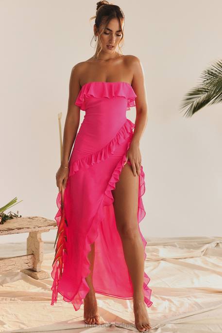 House of CB Sarina Fuchsia Ruffle Maxi Dress Clothing 4H6N189