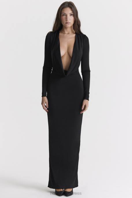House of CB Saskia Black Draped Maxi Dress Clothing 4H6N274