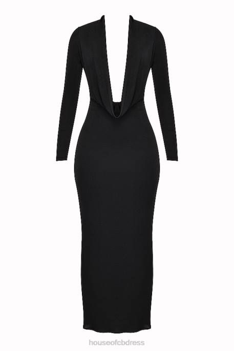 House of CB Saskia Black Draped Maxi Dress Clothing 4H6N274