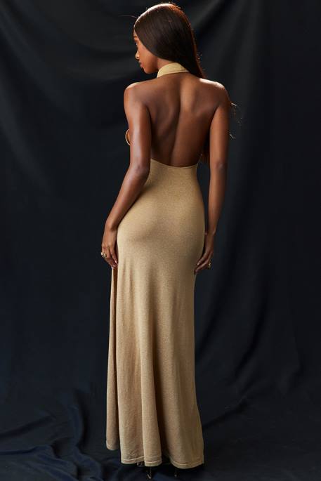 House of CB Selia Gold Knit Maxi Dress Clothing 4H6N113