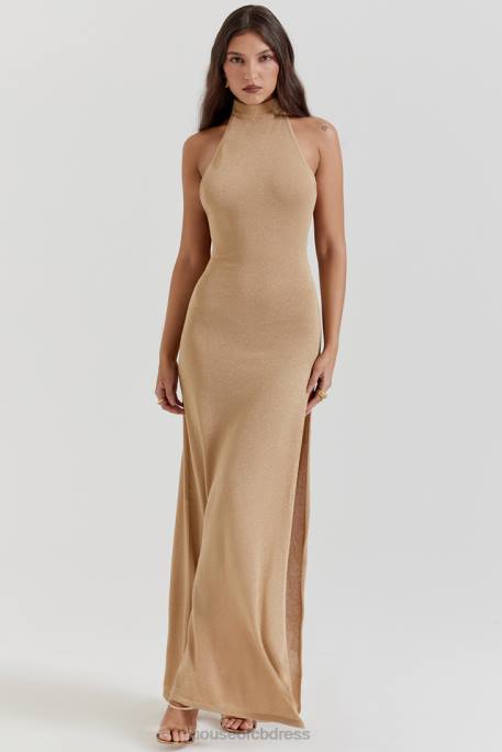 House of CB Selia Gold Knit Maxi Dress Clothing 4H6N113