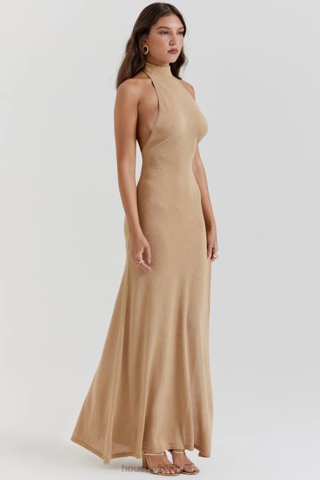 House of CB Selia Gold Knit Maxi Dress Clothing 4H6N113
