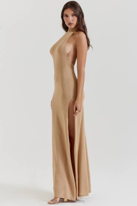 House of CB Selia Gold Knit Maxi Dress Clothing 4H6N113