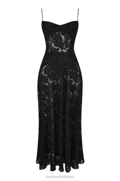 House of CB Seren Black Floral Lace Back Maxi Dress Clothing 4H6N126
