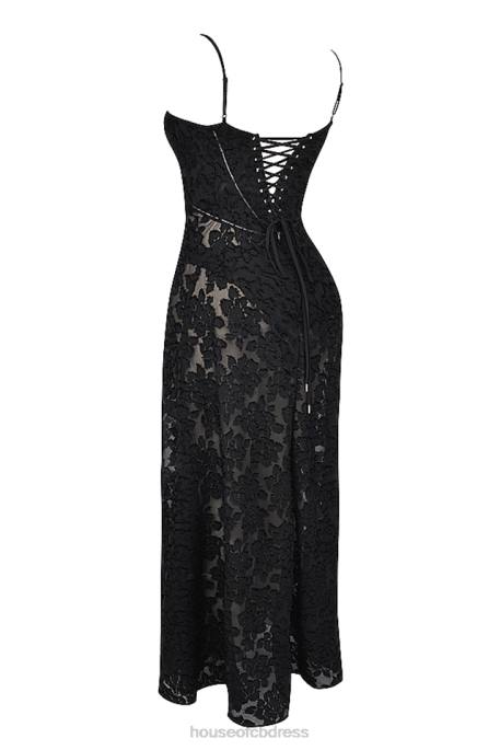 House of CB Seren Black Floral Lace Back Maxi Dress Clothing 4H6N126