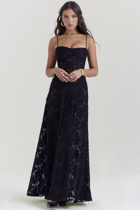 House of CB Seren Black Floral Lace Back Maxi Dress Clothing 4H6N126