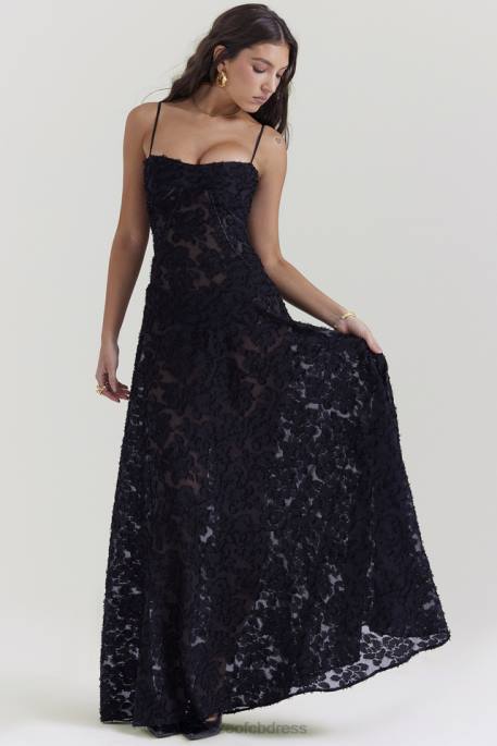 House of CB Seren Black Floral Lace Back Maxi Dress Clothing 4H6N126