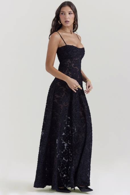 House of CB Seren Black Floral Lace Back Maxi Dress Clothing 4H6N126