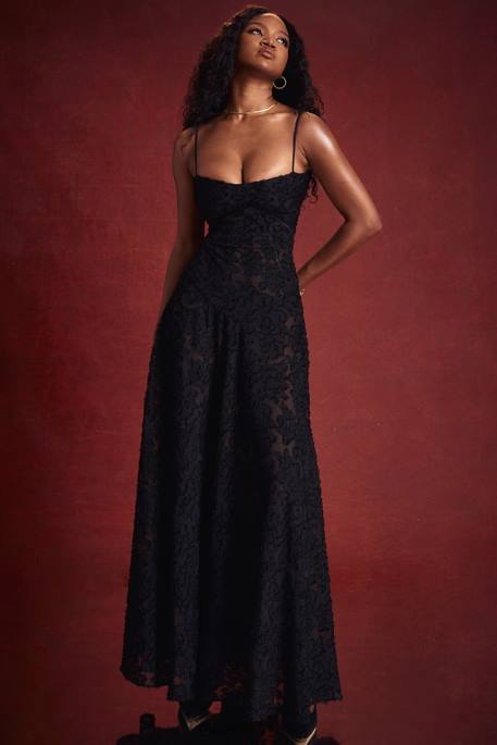House of CB Seren Black Floral Lace Back Maxi Dress Clothing 4H6N126