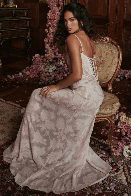 House of CB Seren Soft Pink Floral Lace Back Maxi Dress Clothing 4H6N366