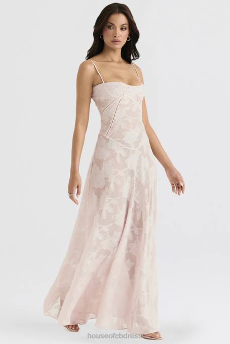 House of CB Seren Soft Pink Floral Lace Back Maxi Dress Clothing 4H6N366
