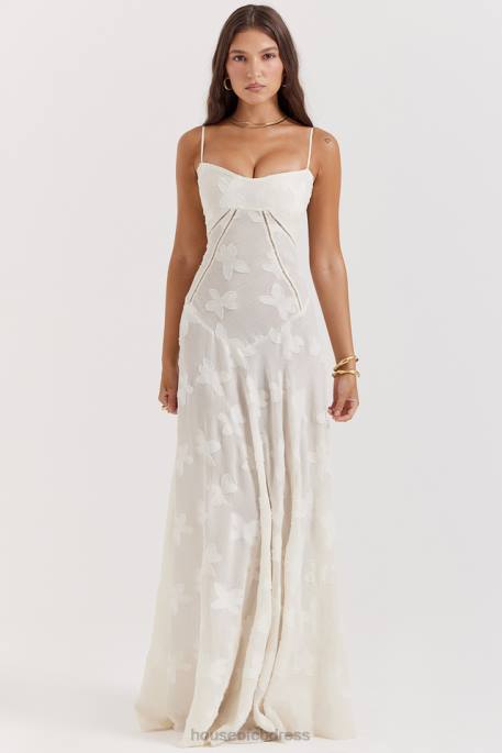 House of CB Seren Vintage Cream Floral Lace Back Maxi Dress Clothing 4H6N176
