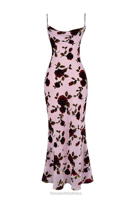 House of CB Serena Pink Devore Maxi Dress Clothing 4H6N305