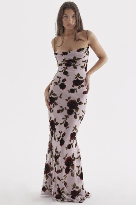 House of CB Serena Pink Devore Maxi Dress Clothing 4H6N305