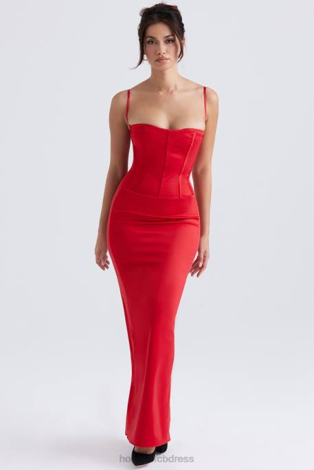House of CB Shani Red Satin Corset Maxi Dress Clothing 4H6N357