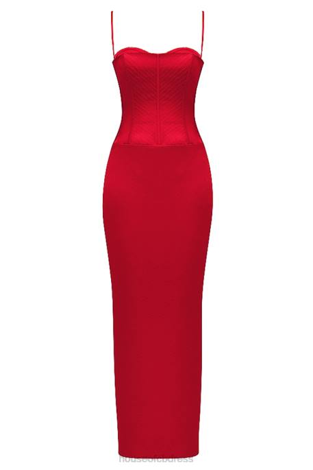 House of CB Shani Red Satin Corset Maxi Dress Clothing 4H6N357