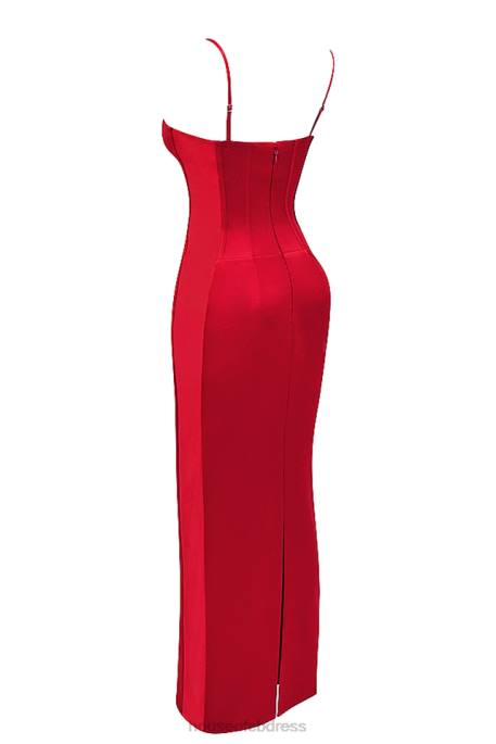 House of CB Shani Red Satin Corset Maxi Dress Clothing 4H6N357