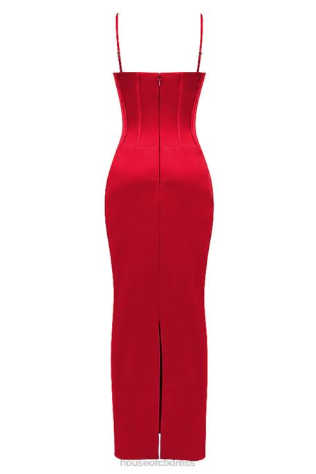 House of CB Shani Red Satin Corset Maxi Dress Clothing 4H6N357