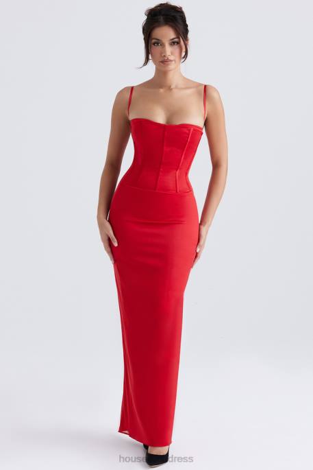 House of CB Shani Red Satin Corset Maxi Dress Clothing 4H6N357