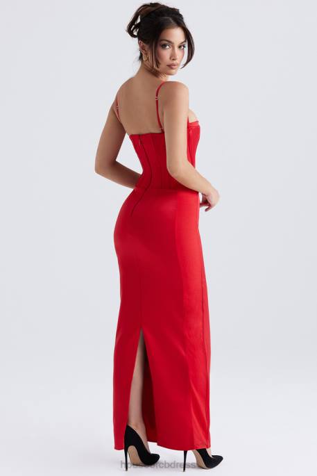House of CB Shani Red Satin Corset Maxi Dress Clothing 4H6N357
