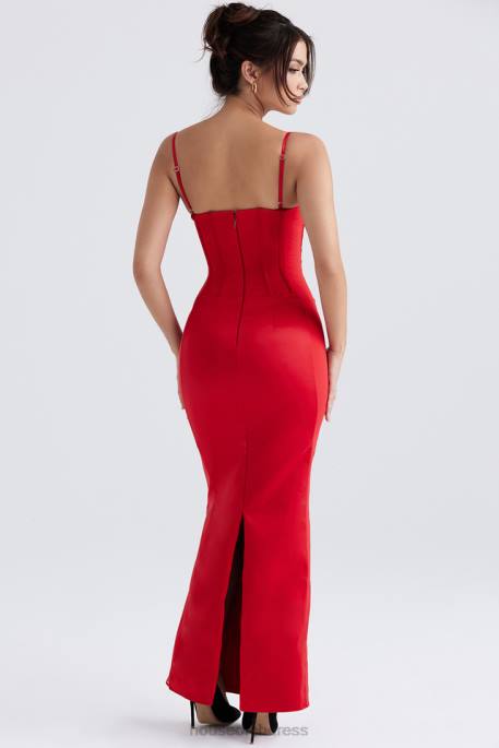 House of CB Shani Red Satin Corset Maxi Dress Clothing 4H6N357