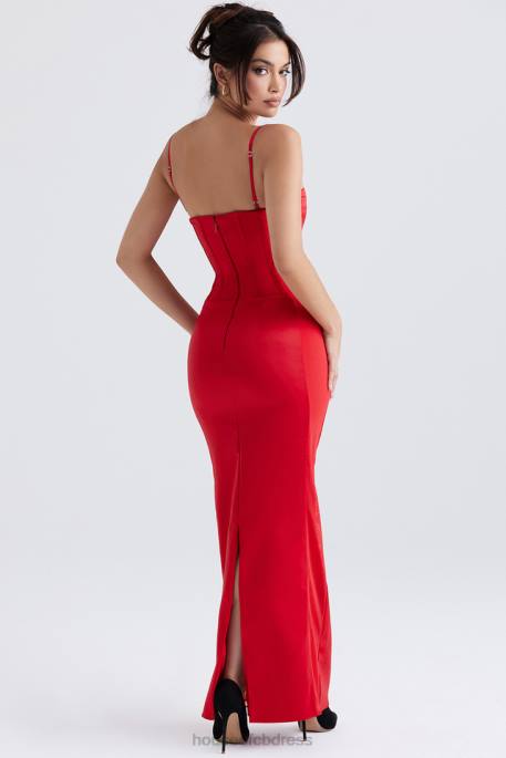 House of CB Shani Red Satin Corset Maxi Dress Clothing 4H6N357