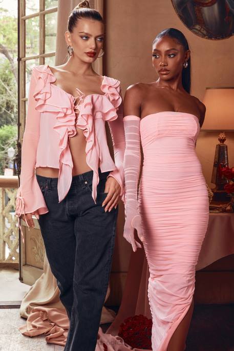 House of CB Sofia Fairy Pink Mesh Maxi Dress Clothing 4H6N497