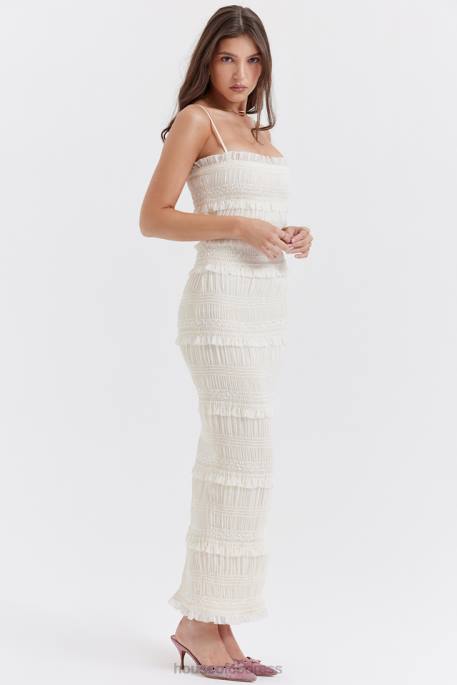 House of CB Solana Ivory Sequin Pleat Maxi Dress Clothing 4H6N241
