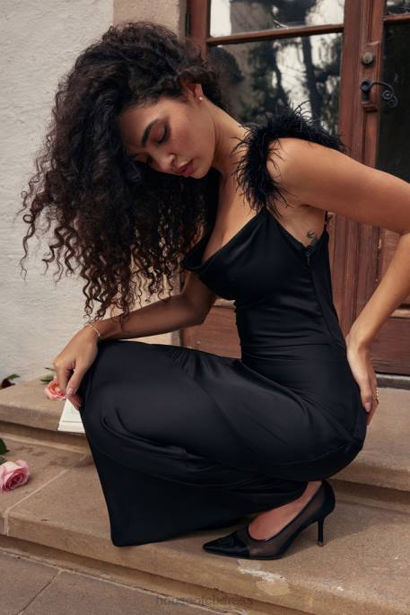 House of CB Tabitha Black Satin Maxi Dress Clothing 4H6N299