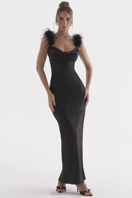 House of CB Tabitha Black Satin Maxi Dress Clothing 4H6N299