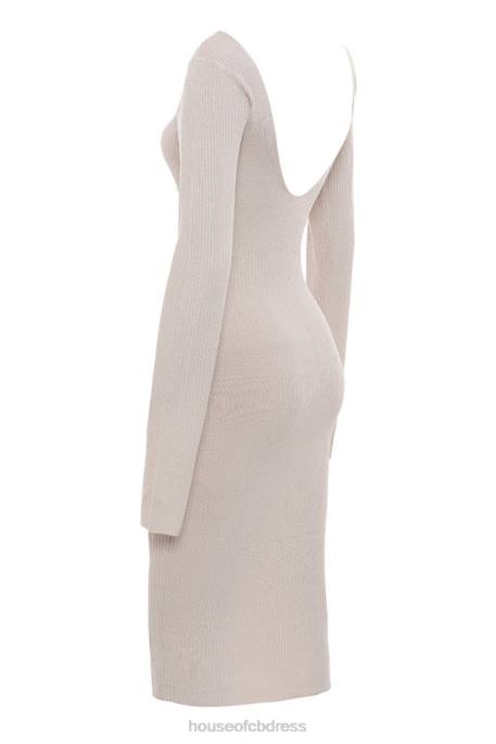 House of CB Adeline Taupe Rib Knit Midi Dress Clothing 4H6N584
