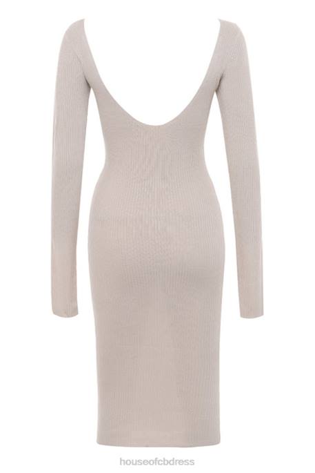 House of CB Adeline Taupe Rib Knit Midi Dress Clothing 4H6N584