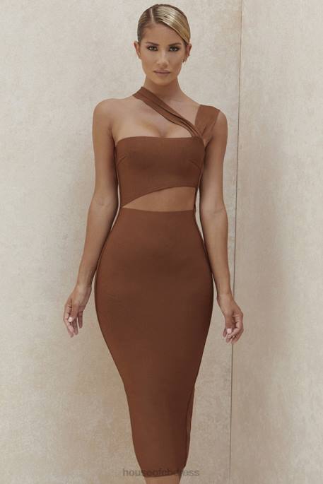 House of CB Aina Tan Cut Out Bandage Midi Dress Clothing 4H6N598