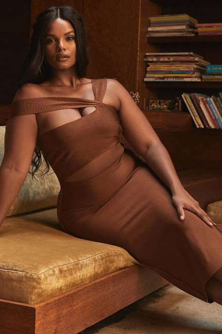 House of CB Aina Tan Cut Out Bandage Midi Dress Clothing 4H6N598