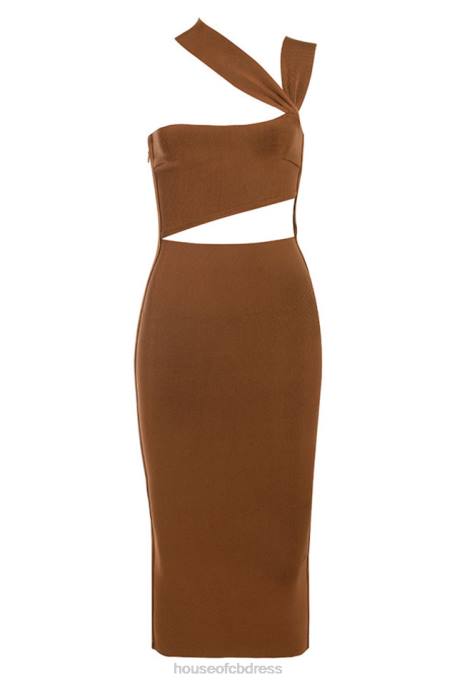 House of CB Aina Tan Cut Out Bandage Midi Dress Clothing 4H6N598