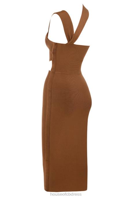House of CB Aina Tan Cut Out Bandage Midi Dress Clothing 4H6N598