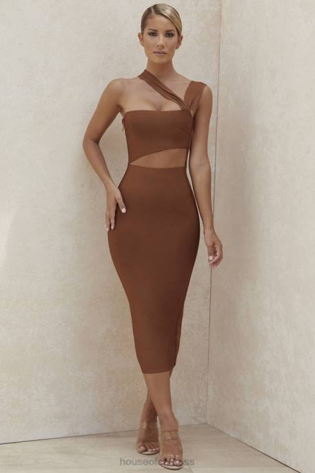 House of CB Aina Tan Cut Out Bandage Midi Dress Clothing 4H6N598