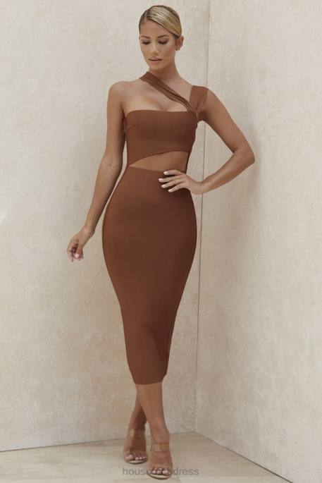 House of CB Aina Tan Cut Out Bandage Midi Dress Clothing 4H6N598
