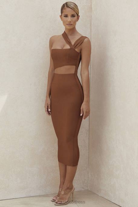 House of CB Aina Tan Cut Out Bandage Midi Dress Clothing 4H6N598