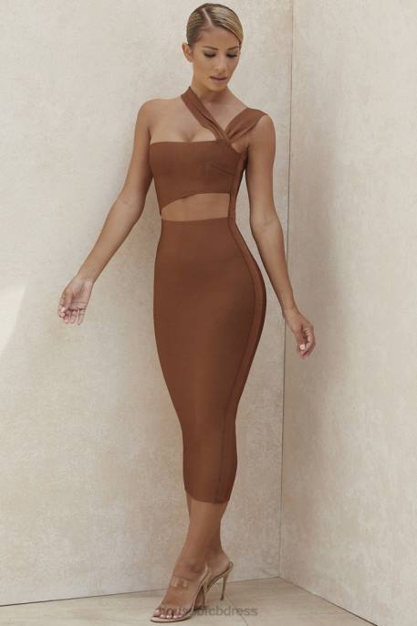 House of CB Aina Tan Cut Out Bandage Midi Dress Clothing 4H6N598
