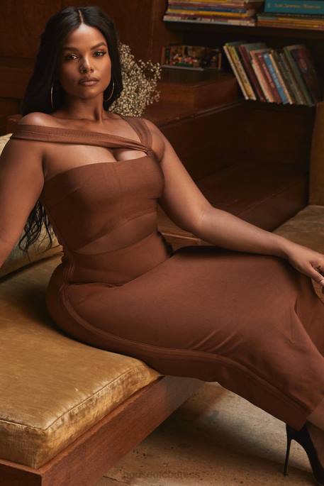 House of CB Aina Tan Cut Out Bandage Midi Dress Clothing 4H6N598